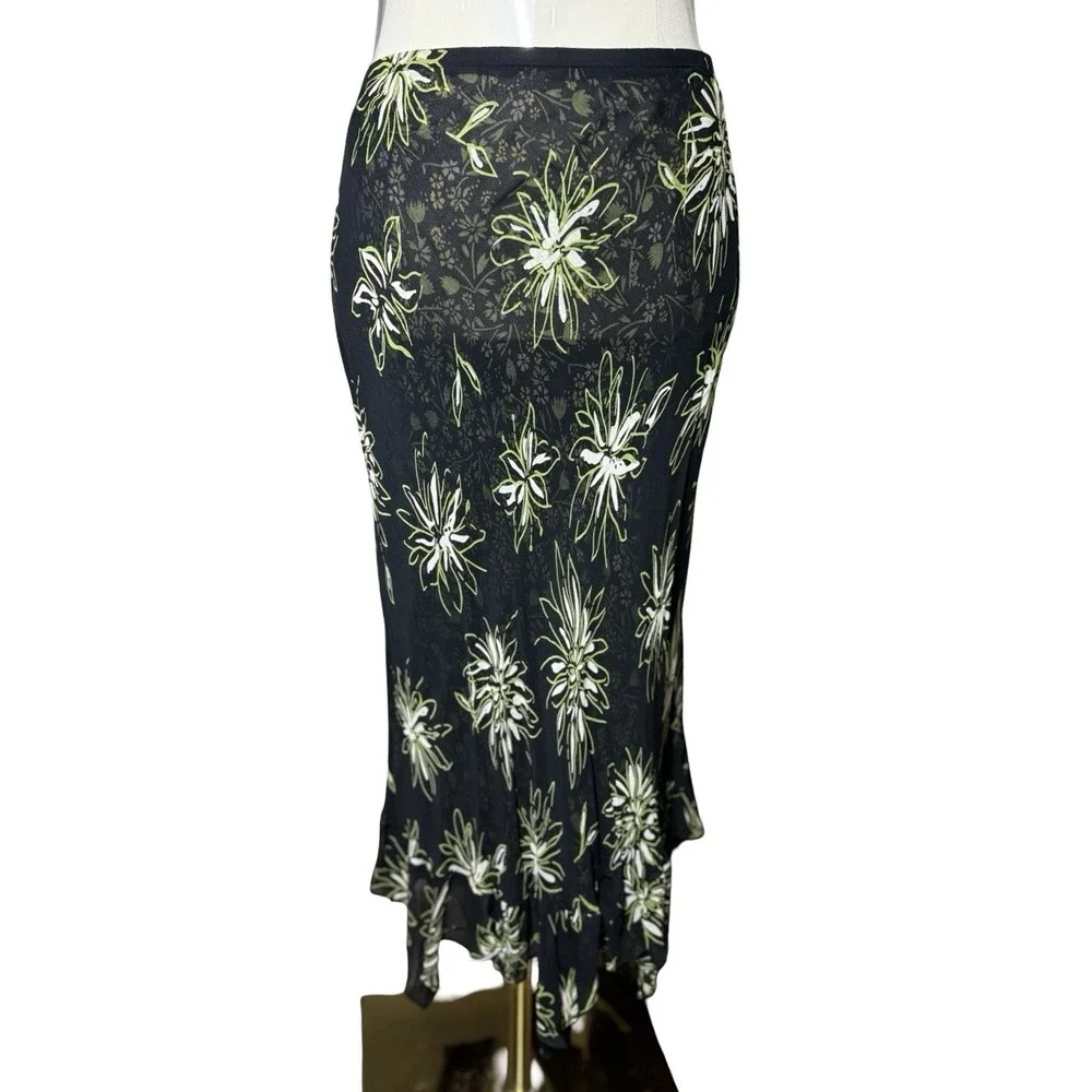 Y2K Reversible Floral‎ Midi Skirt Boho Fairycore Whimsigoth Handkerchief Hem 6